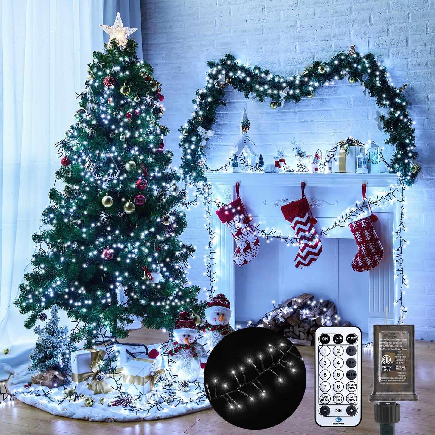 Cluster-Lights-Christmas-Tree-Lights-Outdoor, 1000 LED 50 Ft Christmas Firecrackers String Lights, 12 Modes Timer Remote Waterproof Plug in Twinkle Fairy Lights for Xmas Tree Garland Window Party