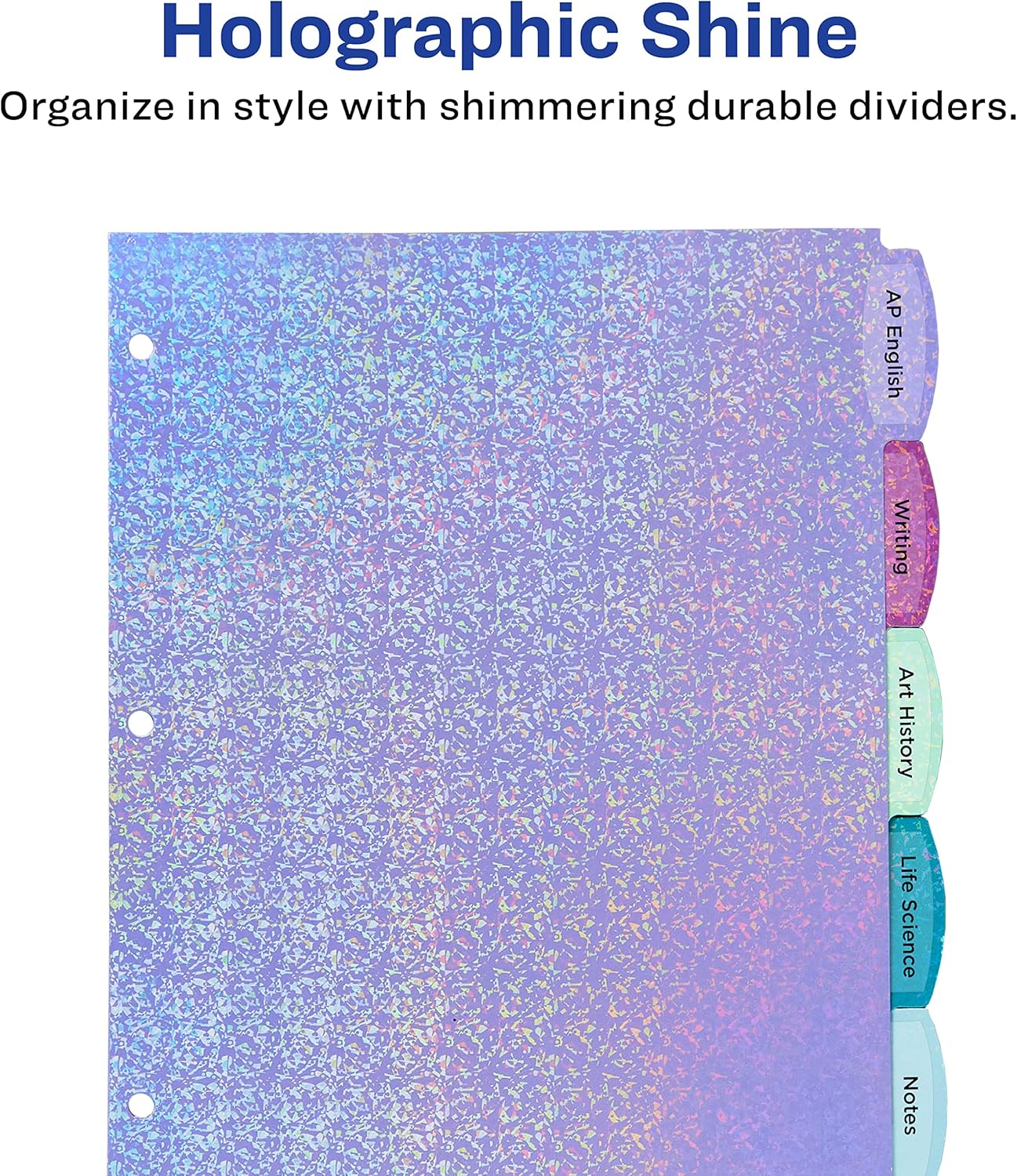 Avery Luxe Collection Holographic Big Tab Fashion Dividers for 3 Ring Binders, 5 Tab Set, Confetti Pattern, 1 Set (24929)