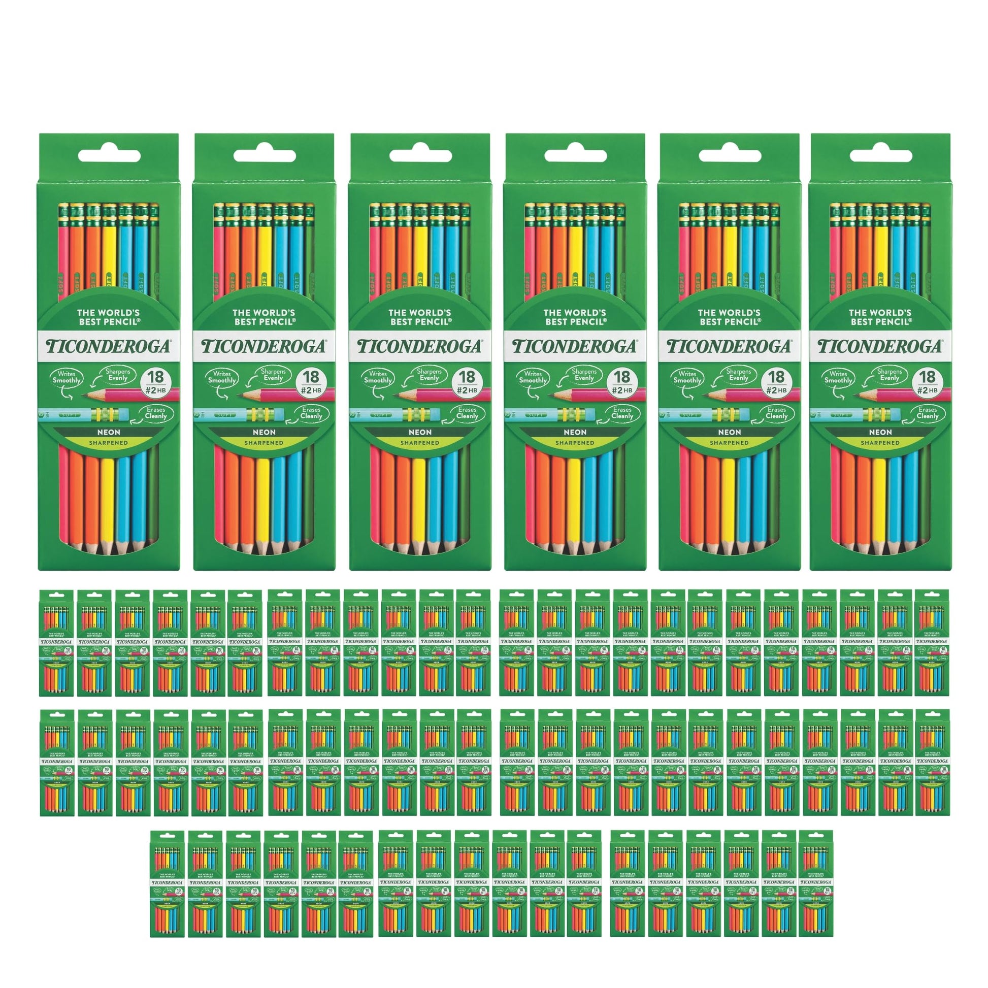 Ticonderoga Wood-Cased Pencils, Pre-Sharpened, 2 HB Soft, Pastel Colors, 18 Count