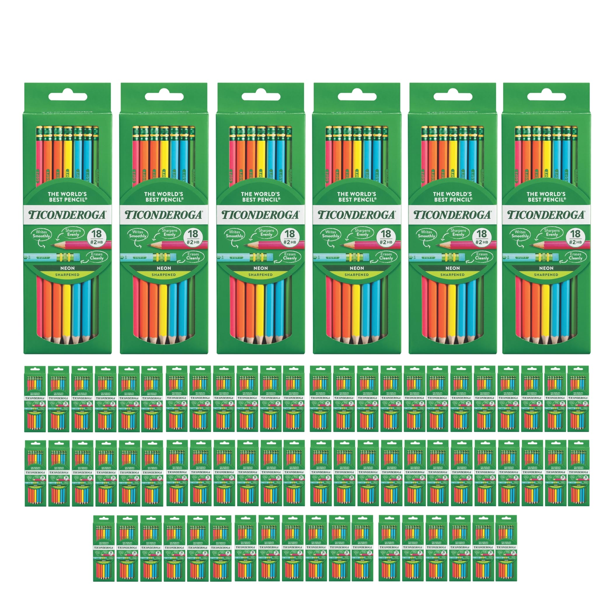 Ticonderoga Wood-Cased Pencils, Pre-Sharpened, 2 HB Soft, Pastel Colors, 18 Count