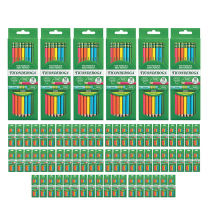 Ticonderoga Wood-Cased Pencils, Pre-Sharpened, 2 HB Soft, Pastel Colors, 18 Count