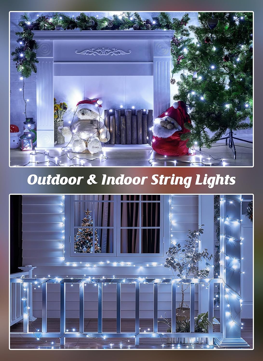 Brightown 4 Pack Solar Christmas Lights Outdoor, Total 184FT 480 LED Solar String Lights Outdoor Waterproof Green Wire with 8 Modes, Solar Fairy Light for Garden Yard Patio Party Decors, Cool White