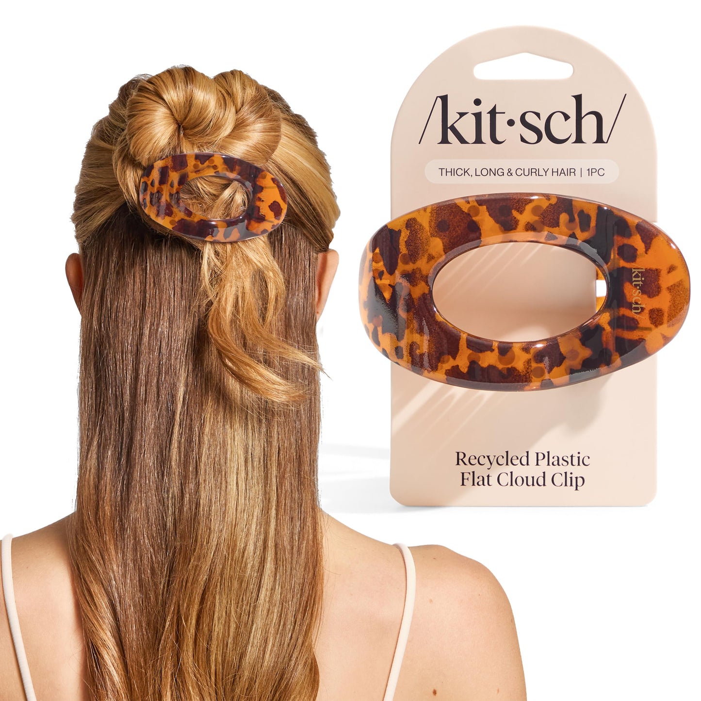 Kitsch Medium Flat Claw Clips for Women - Stylish Flat Hair Clips, Strong Hold for Thick & Fine Hair | Non-Slip for Secure, Comfortable All-Day Wear | Ideal Gifts for Women - Tortoise Design