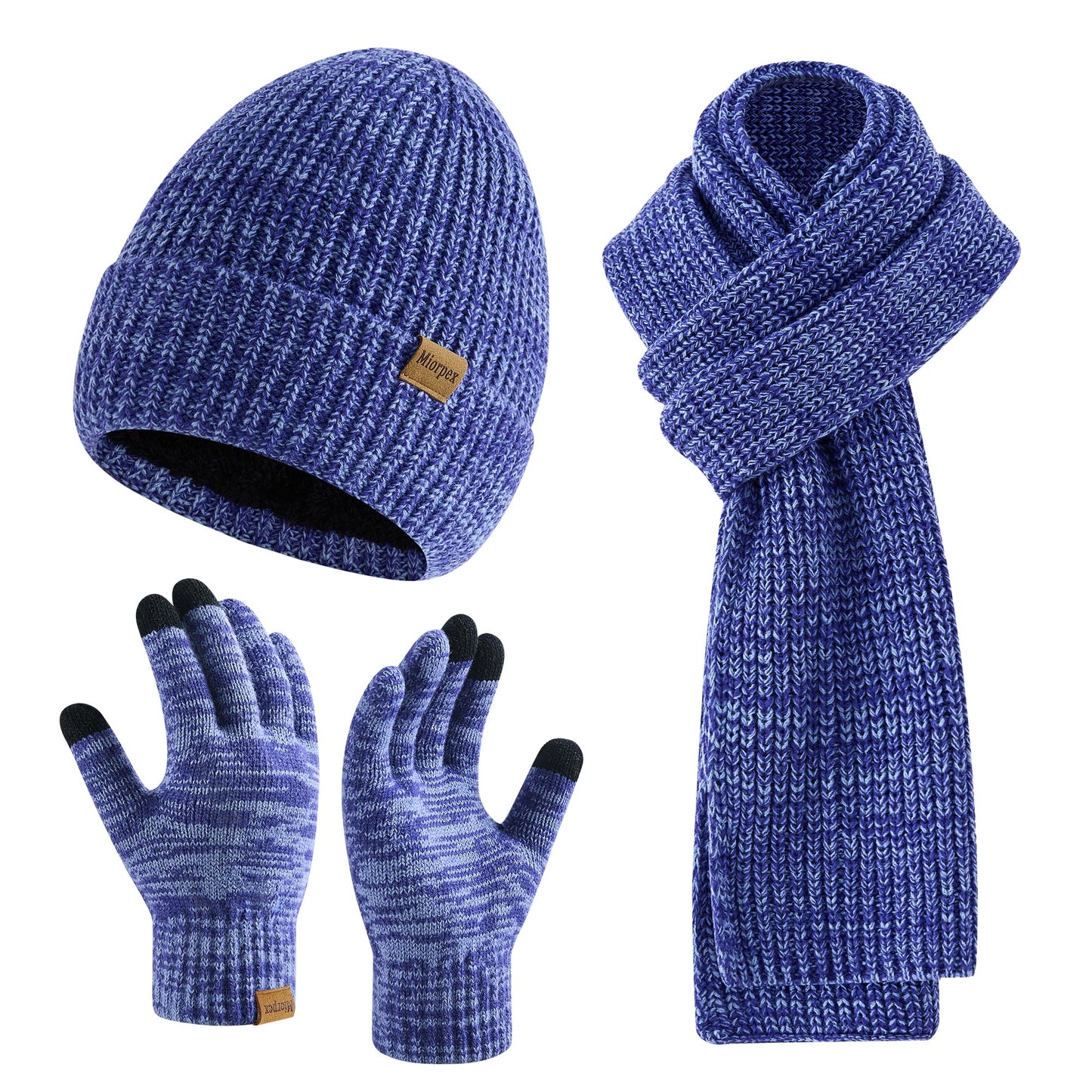Mens Winter Beanie Hat Touchscreen Gloves Long Scarf 3 Set with Warm Fleece Lined Knit Cap Scarves for Men Women