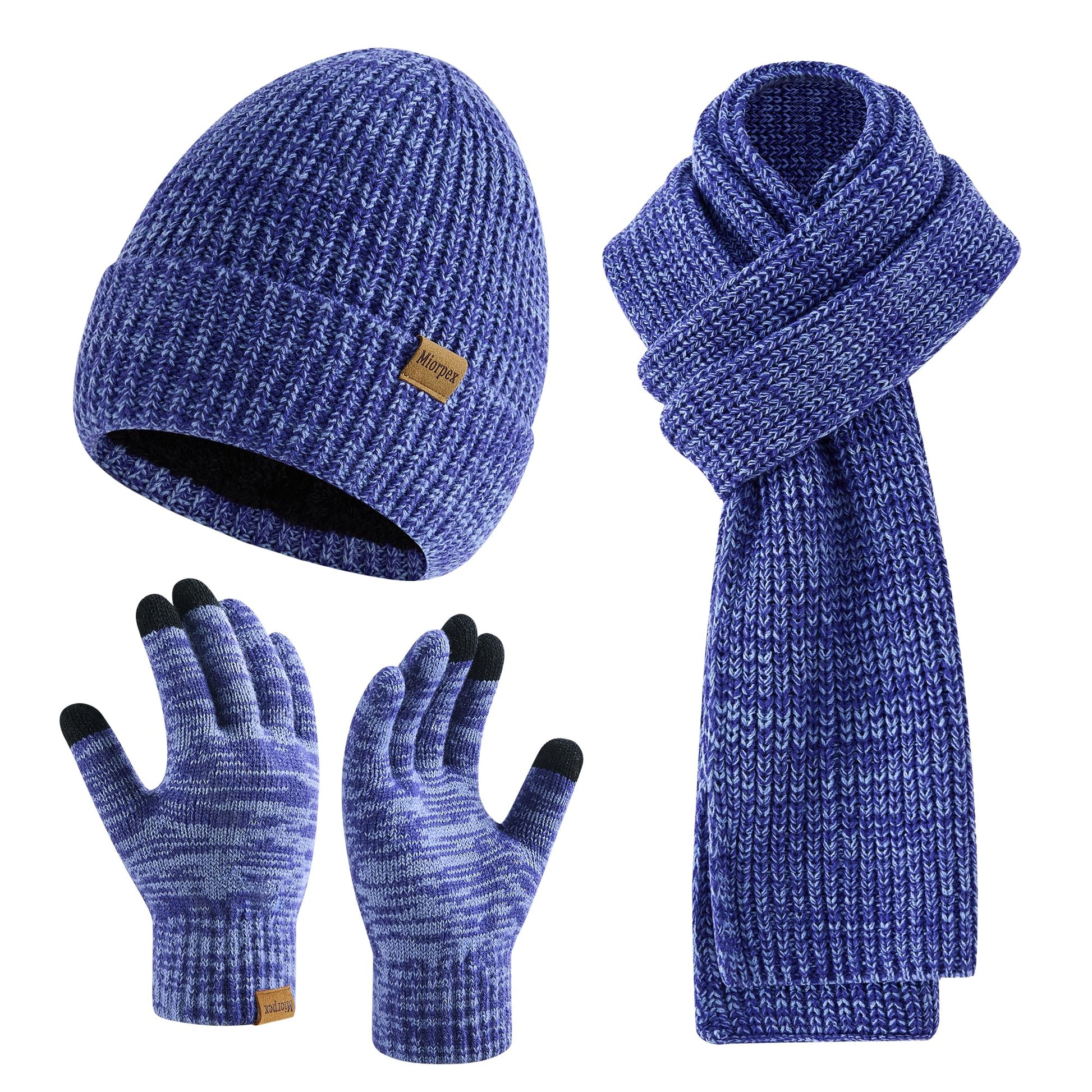 Mens Winter Beanie Hat Touchscreen Gloves Long Scarf 3 Set with Warm Fleece Lined Knit Cap Scarves for Men Women