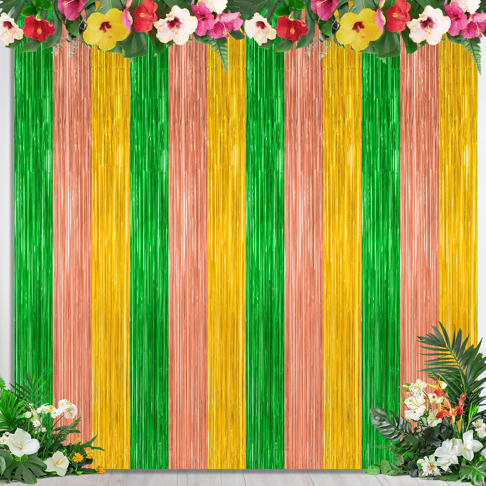 2 Pack Halloween Backdrop, 3.28 FT x 7.05 FT Foil Fringe Curtains, Orange Purple Black Party Streamer Tinsel Backdrop Curtains, Halloween Decorations Door Decor Photo Props Party Supplies