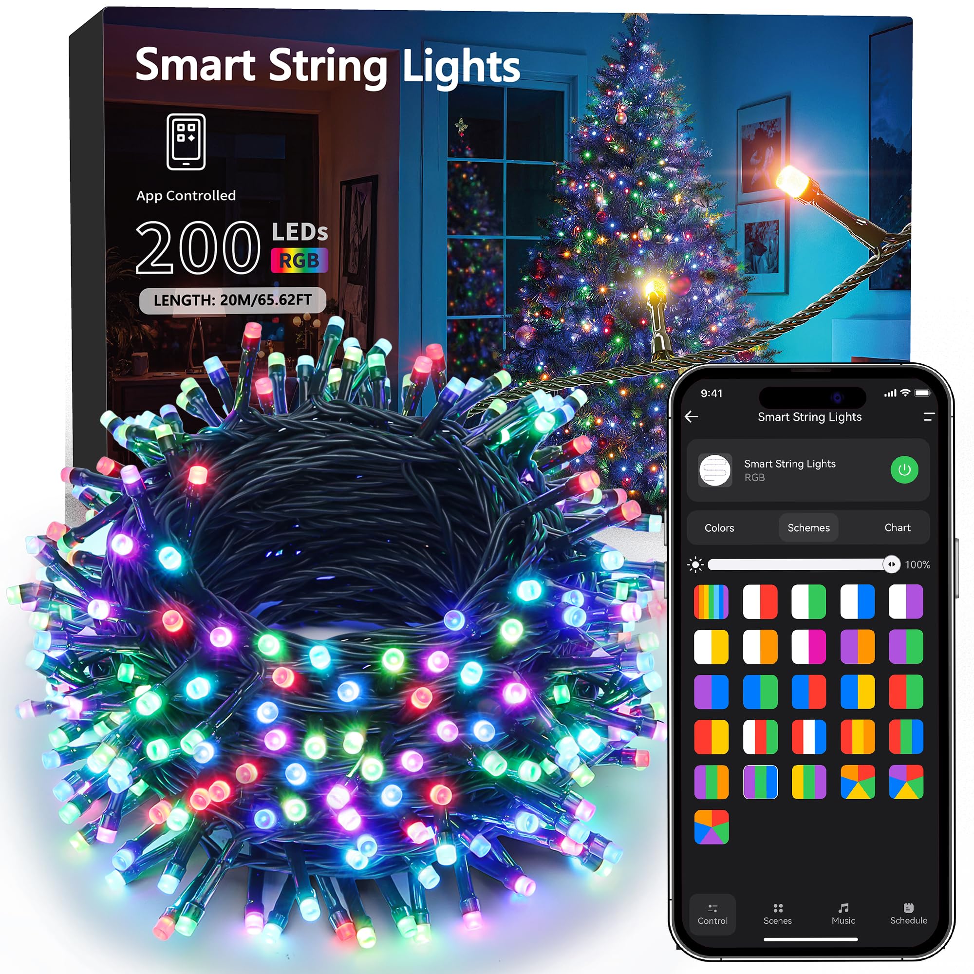 Brizled Color Changing Halloween Lights, 66ft 200 LED RGB Christmas Lights Music Sync, 120+ Modes Remote Dimmable Outdoor Christmas Light, Mini Tree Light Indoor Plugin for Xmas Halloween Party Decor