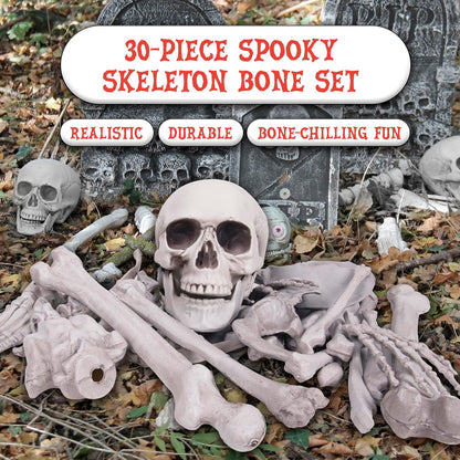 Kangaroo Halloween Skeleton Decor Bones 30 Pieces Bulk - Large Bag of Plastic Bones for Outdoor Yard Decoration - Scary Graveyard Fake Skulls and Bones