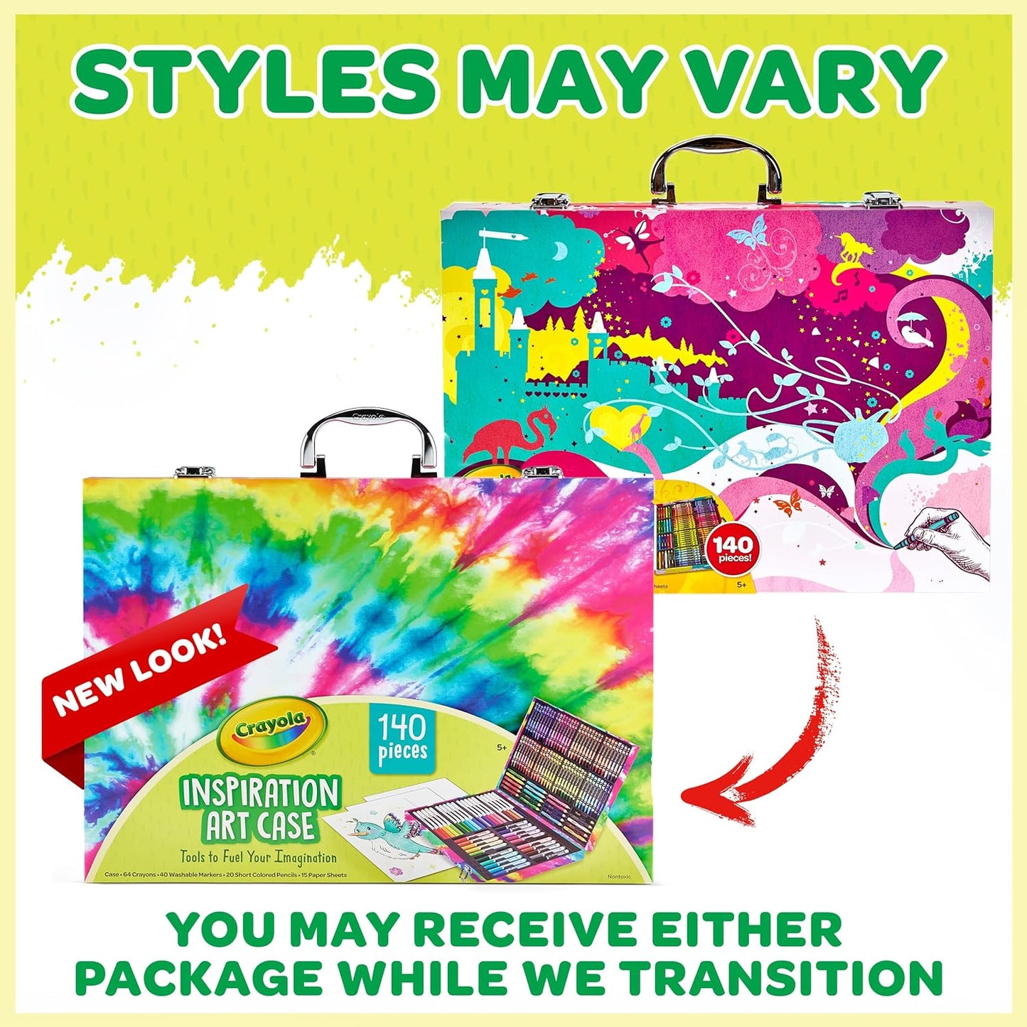 Crayola Inspiration Art Case Coloring Set - Tie-Dye (140ct), Art Supplies Set For Kids, Drawing Kit, Travel Gift for Girls & Boys, Ages 5+ [Amazon Exclusive]