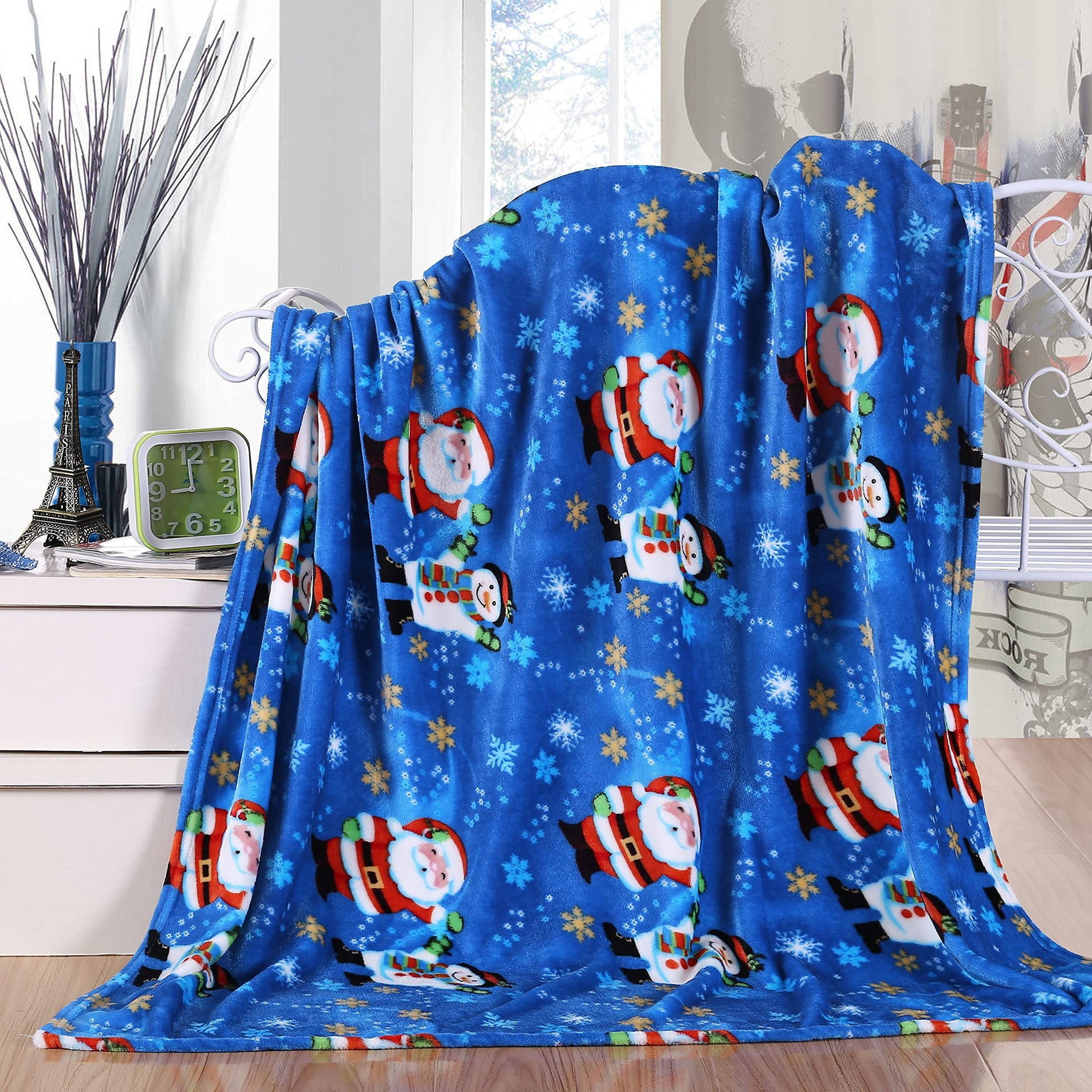 Elegant Comfort Luxury Velvet Super Soft Christmas Prints Fleece Blanket-Holiday Theme Home Décor Fuzzy Warm and Cozy Throws for Winter Bedding, Couch and Gift, 50 x 60 inch, Burgundy Reindeer