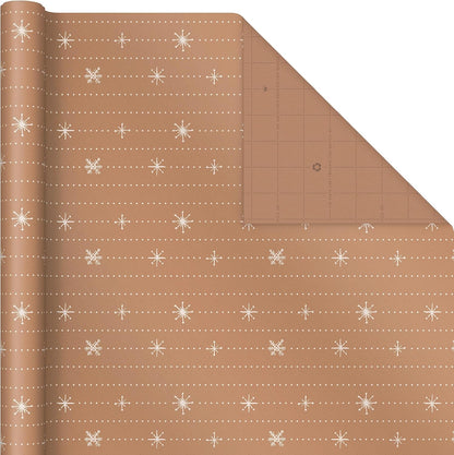 Hallmark Christmas Wrapping Paper Rolls, Brown Kraft Snowflakes, Blue and Green Foliage, Trees Gift Wrap (Pack of 3: 90 sq. ft. ttl.) for Holiday Parties, Winter Weddings, Birthdays