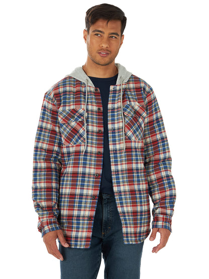 Wrangler Authentics Men's Long Sleeve Quilted Lined Flannel Shirt Jacket with Hood