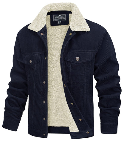 MAGCOMSEN Men's Corduroy Jacket Winter Sherpa Lined Warm Thick Trucker Cargo Coat with 5 Pockets
