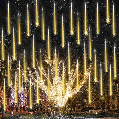 iBaycon 20 Tubes 480 LED Meteor Shower Rain Lights, 11.8 inches Cascading Icicle Lights Waterproof Outdoor, Connectable Falling Raindrop Lights with Timer for Holiday Party Christmas Decorations