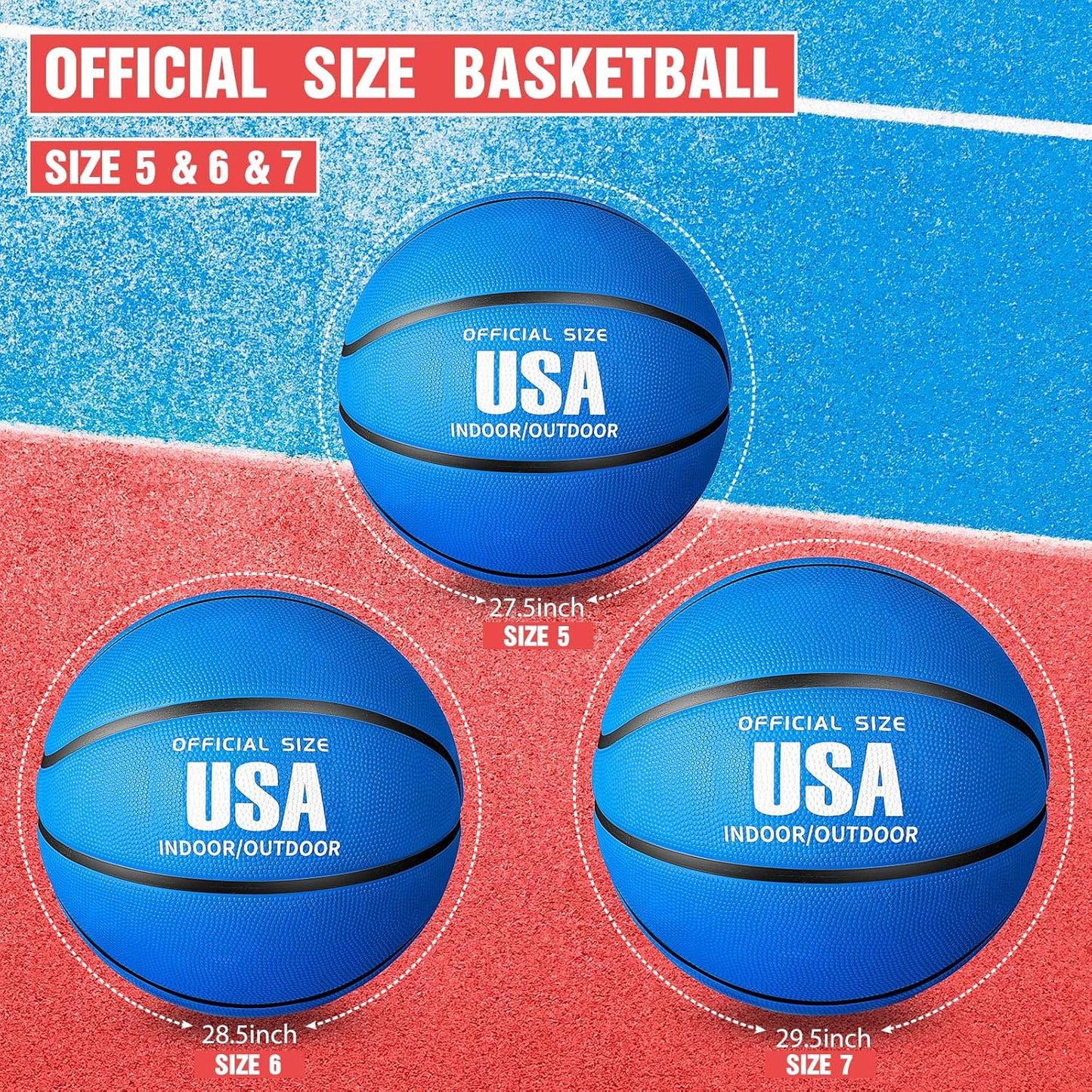 Libima 4 Pcs Rubber Basketball with Pump Official Indoor Outdoor Basketball Sport Gift for Game Practice Training Kids Teens Adults Streetbballs