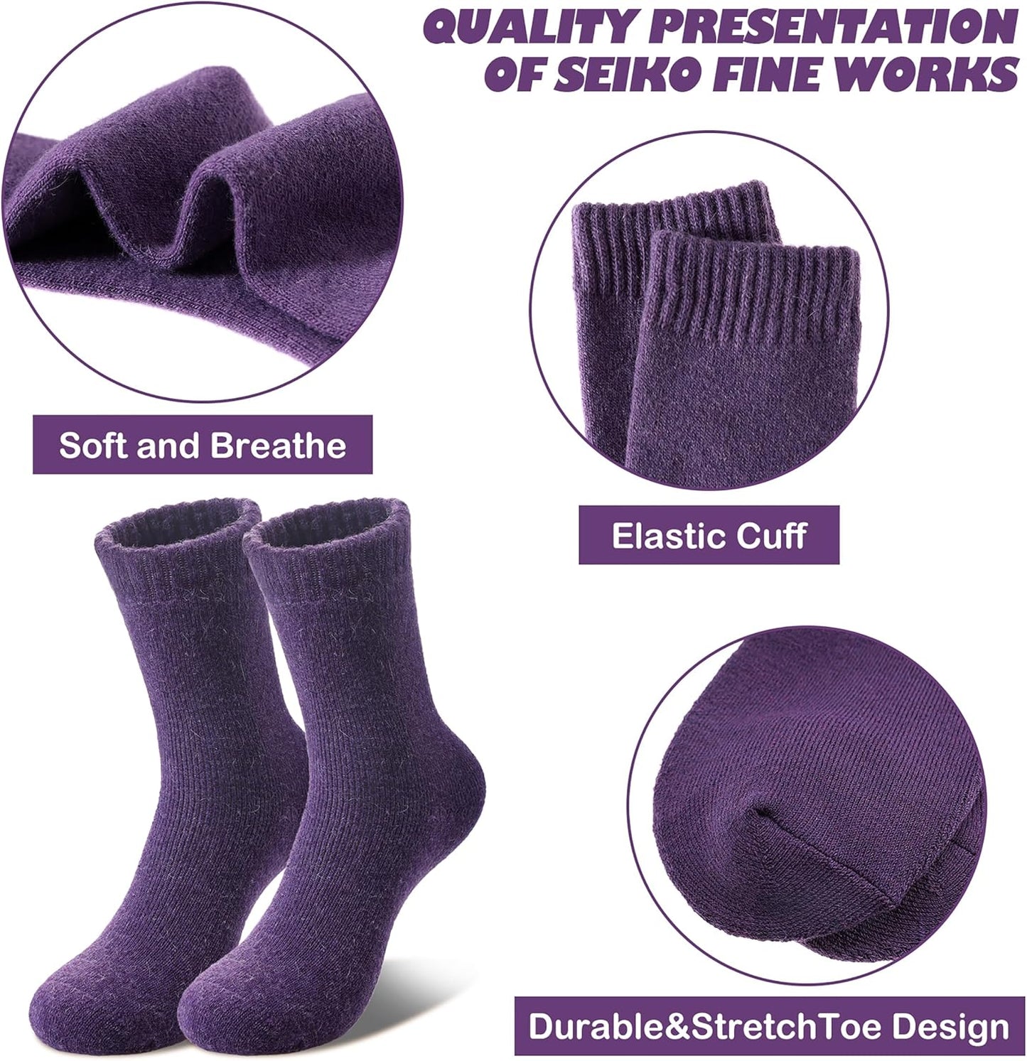 LINEMIN Wool Socks for Women Winter Warm Hiking Thick Warm Cozy Boot Crew Gift Socks 5 Pairs