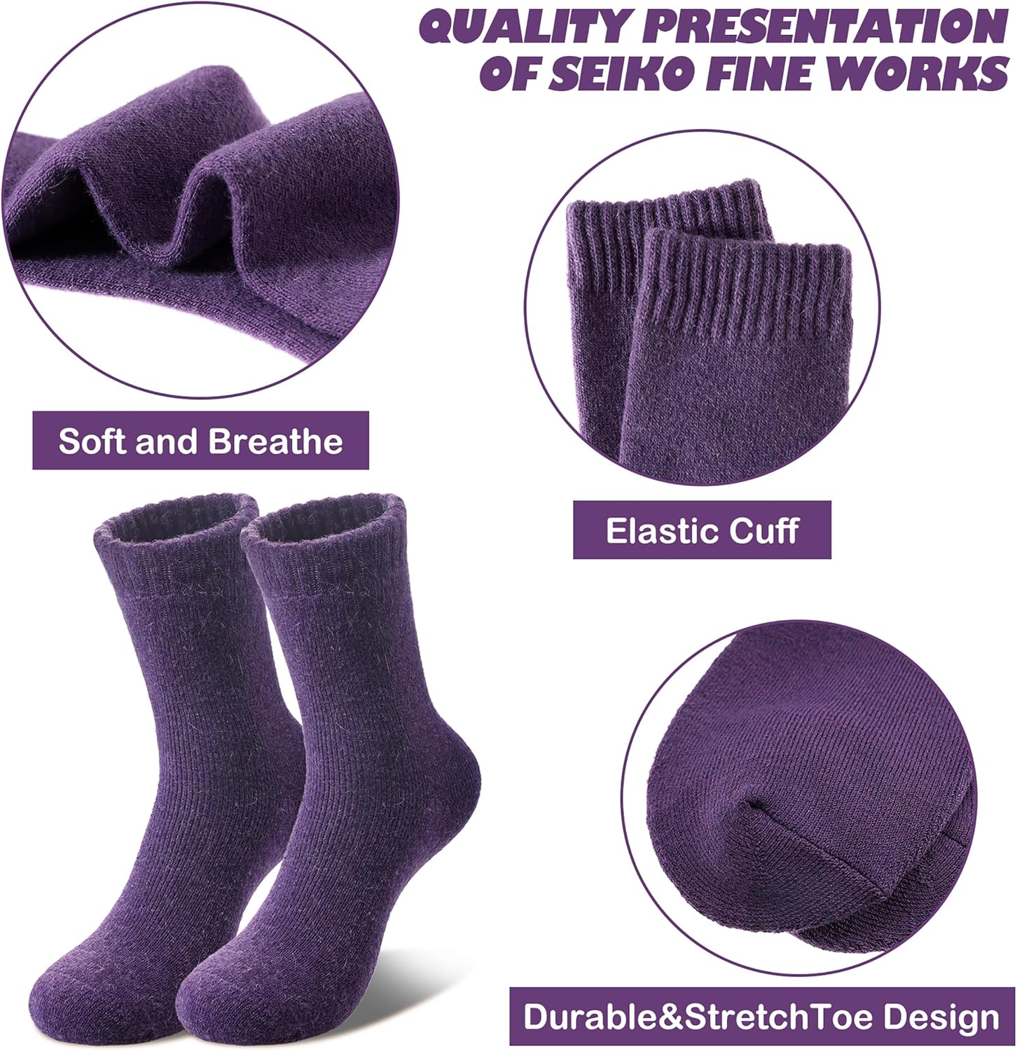 LINEMIN Wool Socks for Women Winter Warm Hiking Thick Warm Cozy Boot Crew Gift Socks 5 Pairs