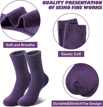 LINEMIN Wool Socks for Women Winter Warm Hiking Thick Warm Cozy Boot Crew Gift Socks 5 Pairs