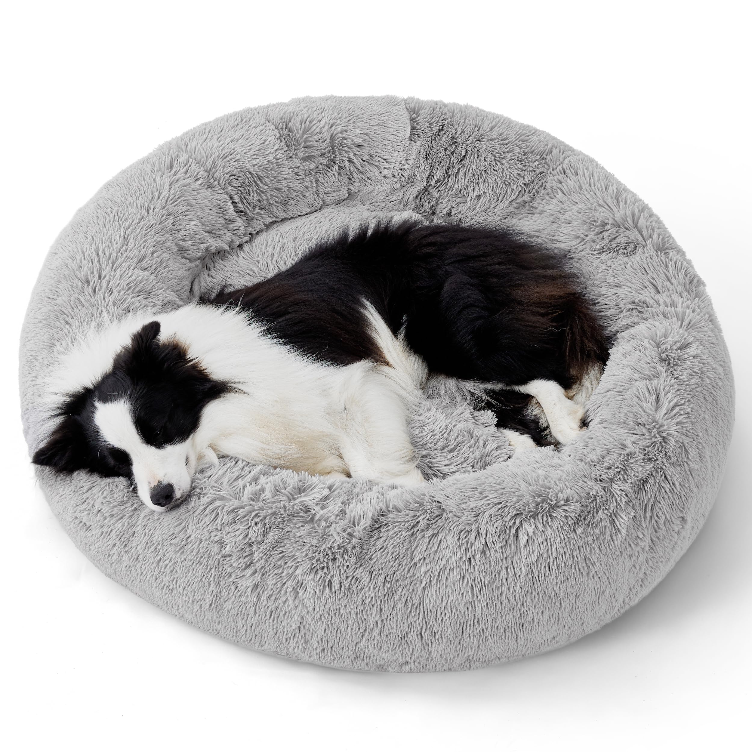 Bedsure Calming Dog Bed for Small Dogs - Donut Washable Small Pet Bed, 23 inches Anti-Slip Round Fluffy Plush Faux Fur Large Cat Bed, Fits up to 25 lbs Pets, Camel