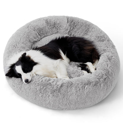 Bedsure Calming Dog Bed for Small Dogs - Donut Washable Small Pet Bed, 23 inches Anti-Slip Round Fluffy Plush Faux Fur Large Cat Bed, Fits up to 25 lbs Pets, Camel