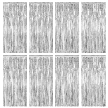 2 Pack Halloween Backdrop, 3.28 FT x 7.05 FT Foil Fringe Curtains, Orange Purple Black Party Streamer Tinsel Backdrop Curtains, Halloween Decorations Door Decor Photo Props Party Supplies