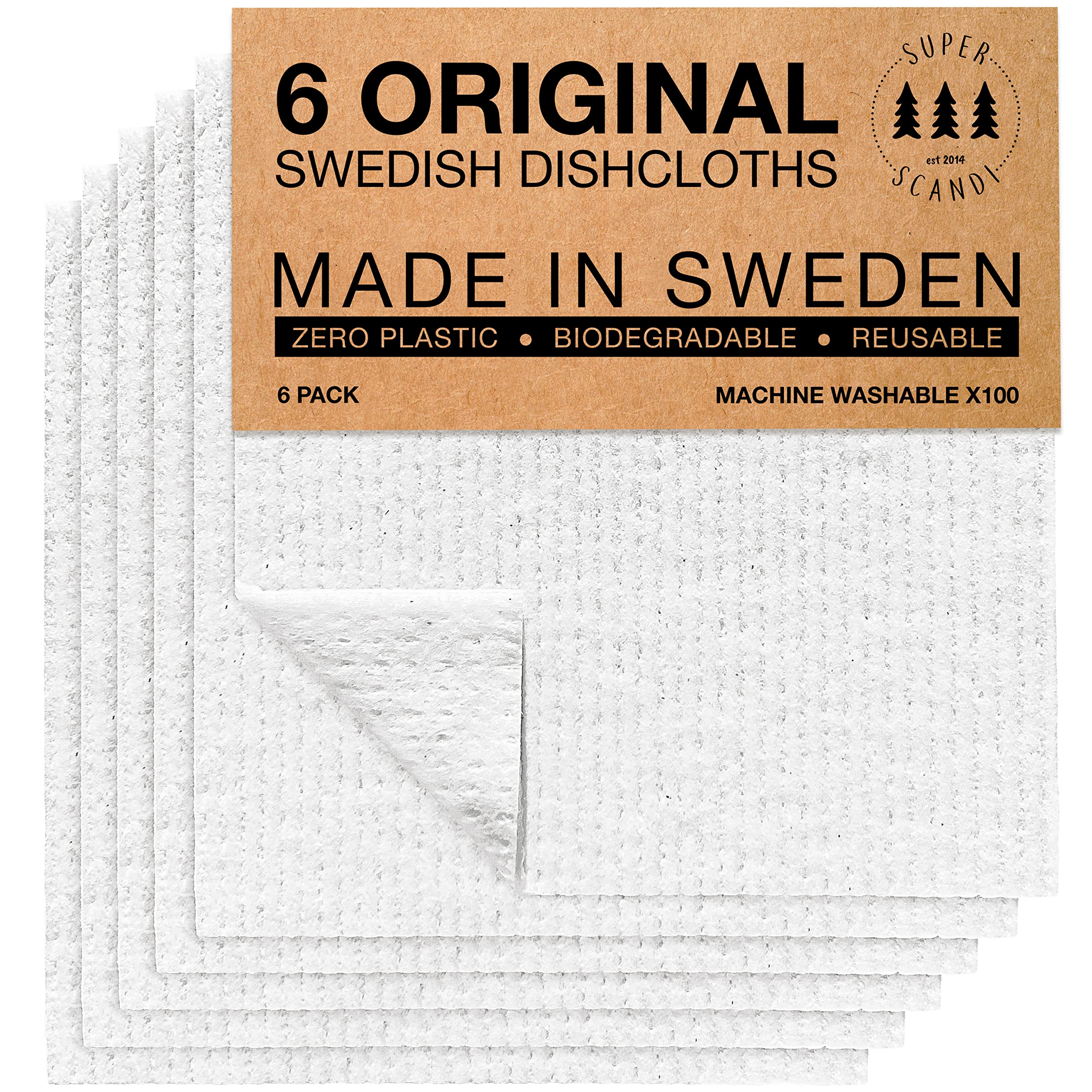 SUPERSCANDI 10 Pack Swedish Dishcloths for Kitchen - 100% Biodegradable & Compostable Reusable Paper Towels Washable, Food-Safe & Without Plastic - Dish Rags Suitable for Any Surface, Grey
