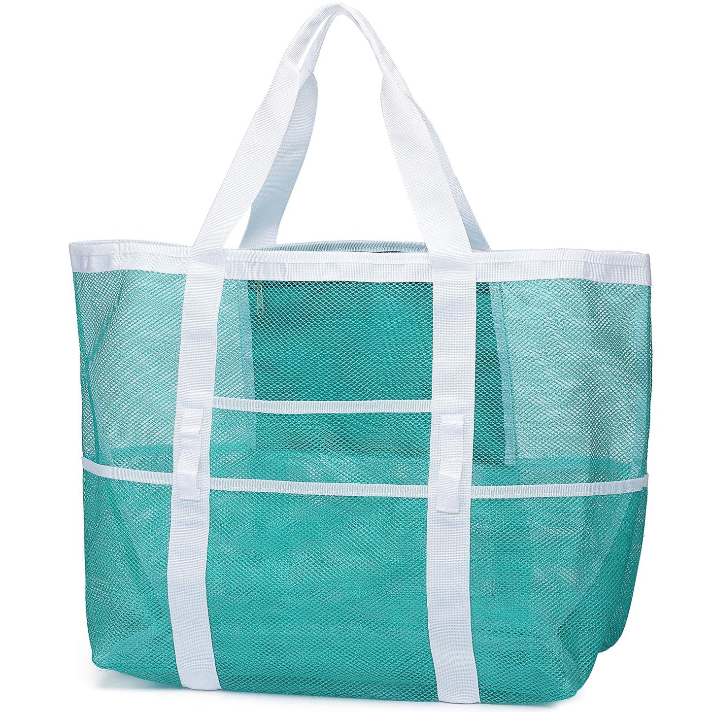 F-color Mesh Beach Bag Family - 9 Pockets Large Beach Tote for Cruise Vacation Essentials