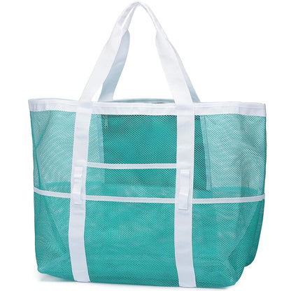 F-color Mesh Beach Bag Family - 9 Pockets Large Beach Tote for Cruise Vacation Essentials
