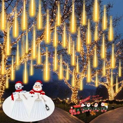 2 Pack Extendable Christmas Lights Decorations Outdoor, 16 Tubes 384 LEDs Meteor Shower Lights with Timer Cascading Falling Raindrop String Light Plug in for Holiday Graden Yard Tree Xmas Decor (Blue)