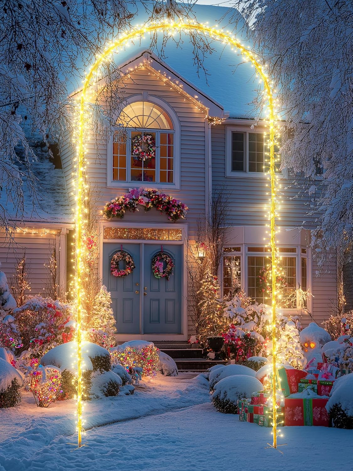 Flacchi Christmas Decoration Outdoor Arch Lights - 7.5FT 360LED Waterproof String Lights with Timer, 8 Modes for Holiday Party,Wedding, Garden, Patio (Warm White)