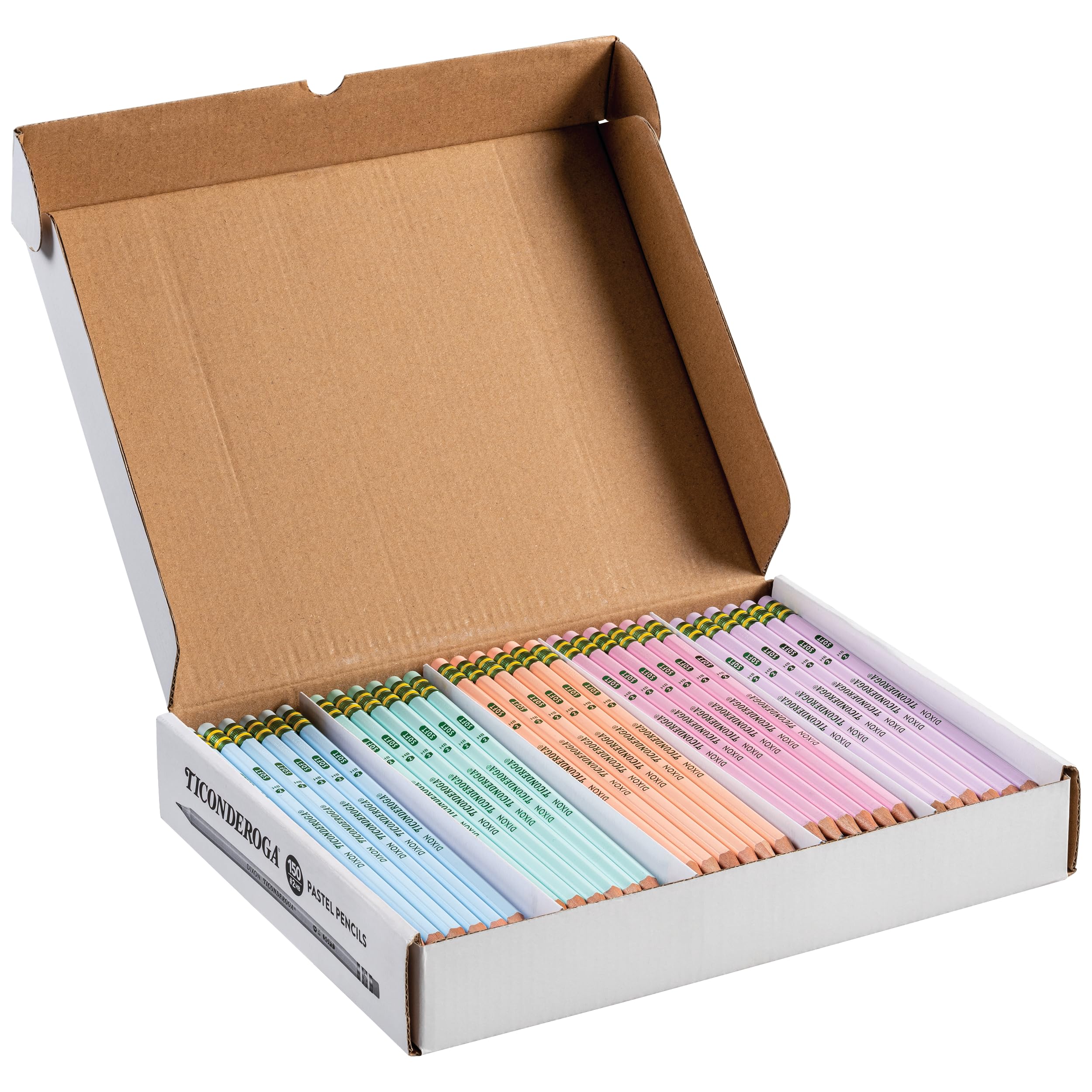 Ticonderoga Wood-Cased Pencils, Pre-Sharpened, 2 HB Soft, Pastel Colors, 18 Count