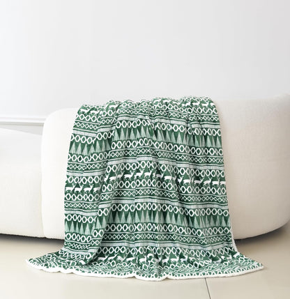 Elegant Comfort Reversible and Ultra-Plush Flannel Fleece-Winter Christmas Sherpa Throw- Lightweight Soft and Cozy-Holiday Decorative Throw, Perfect for Lounging, 50 x 60 inches, Emerald Green Deer