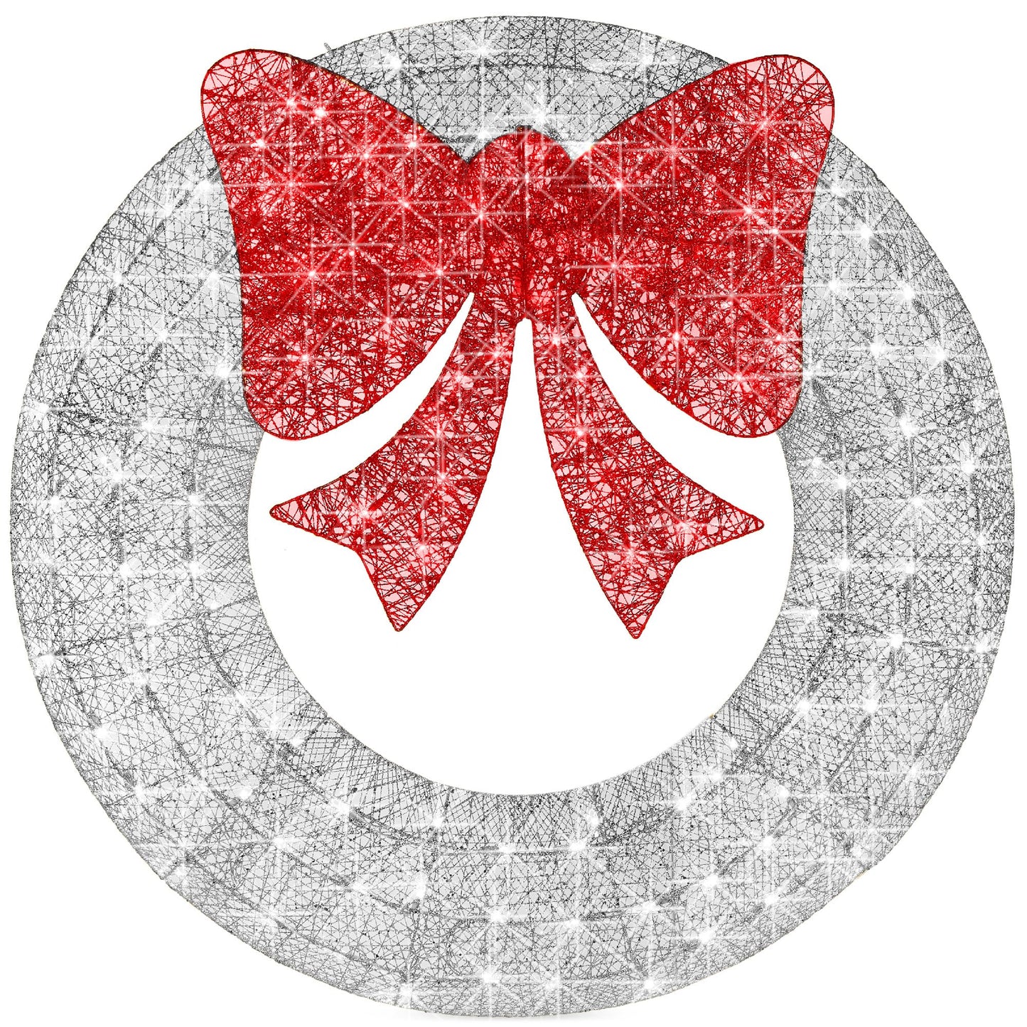 Best Choice Products 36in Pre-Lit Outdoor Christmas Wreath Decoration, LED Metal Holiday Decor for Home w/ 120 Lights, Bow - Green/Red