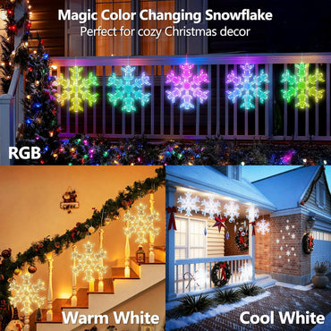 BrizLabs 2 Pack Christmas Window Lights with Remote, 61 Modes, Warm & Cool White & RGB Color Changing 12" Foldable Snowflake Hanging Christmas Lights for Xmas Indoor Outdoor Wall Door Fireplace Decor