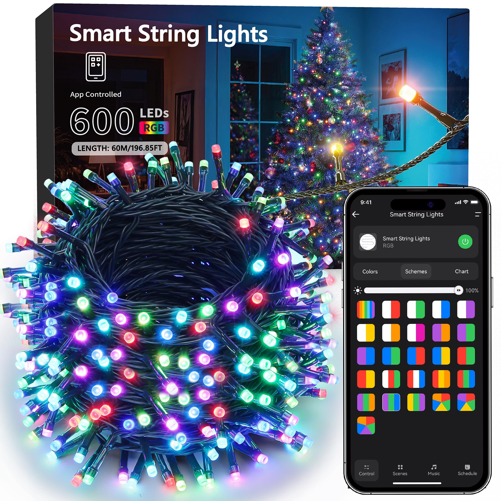 Brizled Color Changing Halloween Lights, 66ft 200 LED RGB Christmas Lights Music Sync, 120+ Modes Remote Dimmable Outdoor Christmas Light, Mini Tree Light Indoor Plugin for Xmas Halloween Party Decor