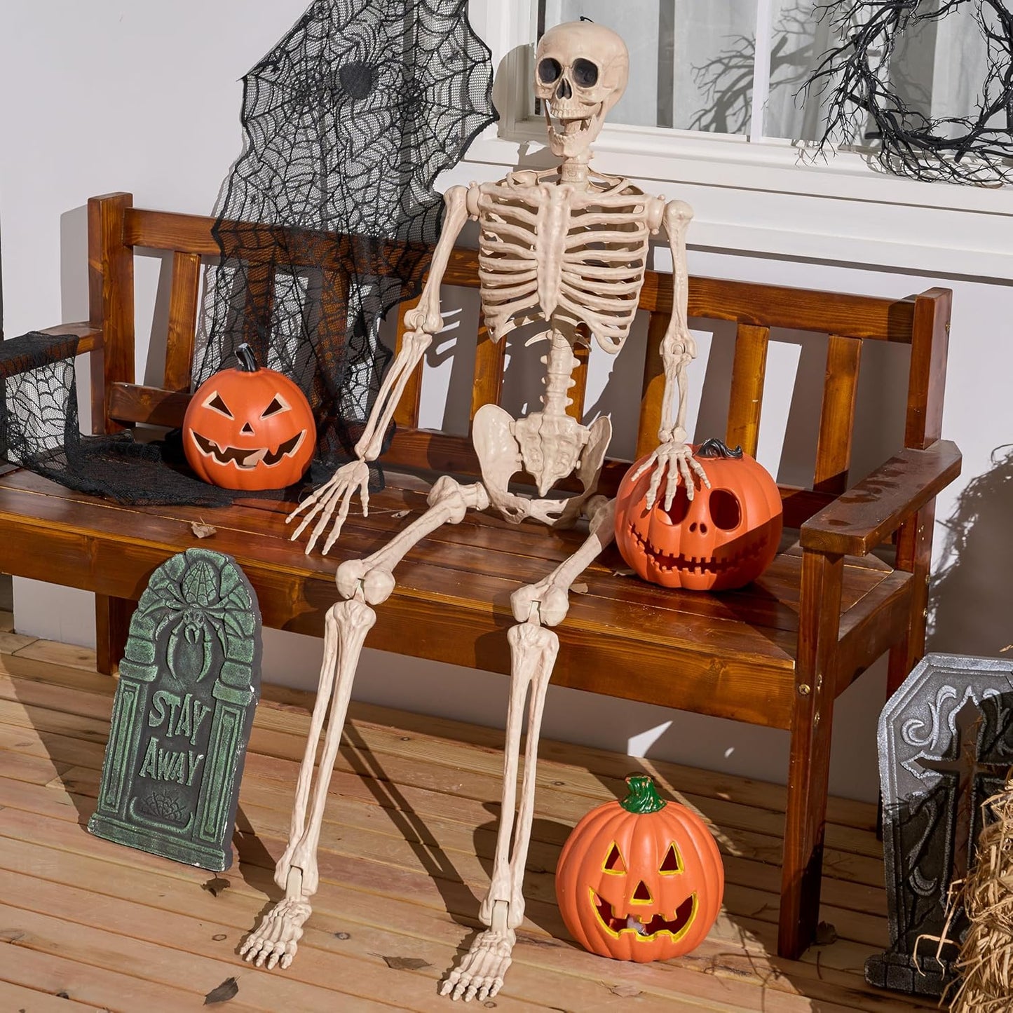 JOYIN 36" Halloween Skeleton Decor, 3FT Full Body Stayable Movable Joints, Posable Hanging Skeletons for Halloween Decoration, Yard, Graveyard, Haunted House Props, Spooky Scene Party Favor
