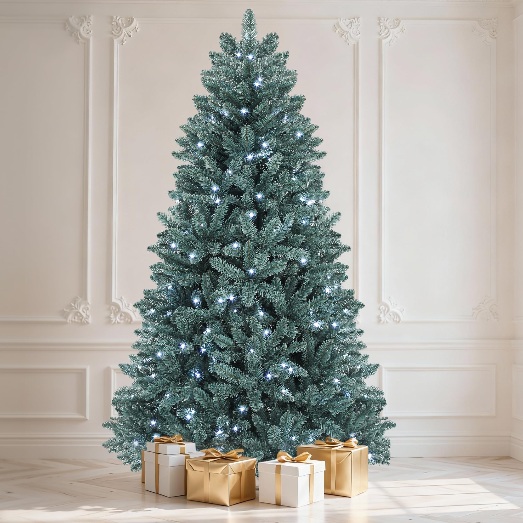 DWVO 6ft Pre-lit Black Christmas Tree with Lights, Prelit Halloween ChristmasTtrees with 818 Tips & 250 UL Listed Lights, Automatic Branches & Easy Assembly with Remote Control for Home Party