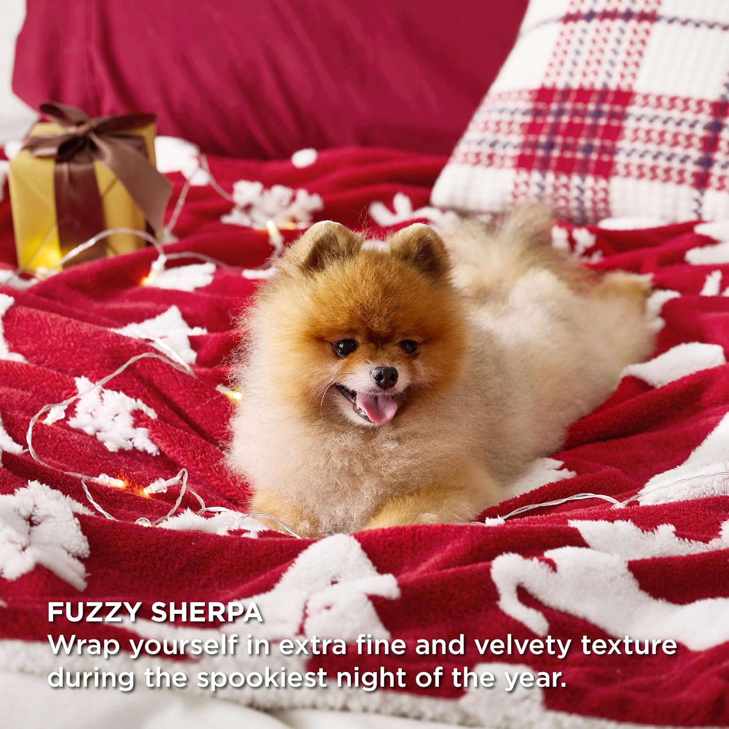 Bedsure Christmas Throw Blanket for Couch - Christmas Decorations Gifts for Women, Warm Sherpa Deer Throw Blanket, Red 50"x60"