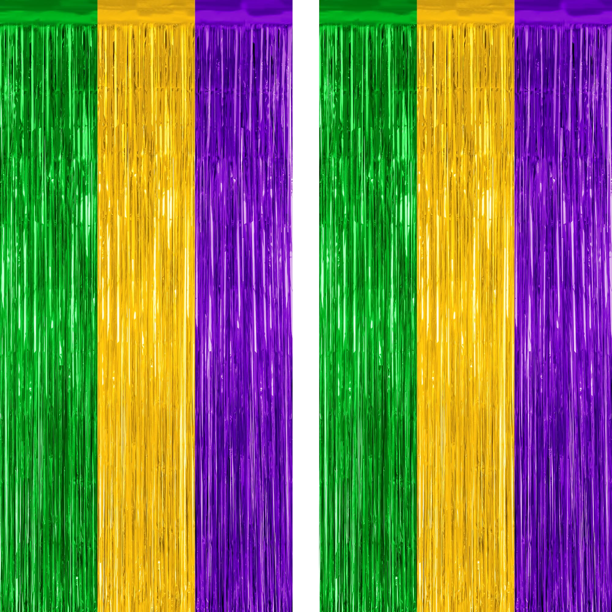2 Pack Halloween Backdrop, 3.28 FT x 7.05 FT Foil Fringe Curtains, Orange Purple Black Party Streamer Tinsel Backdrop Curtains, Halloween Decorations Door Decor Photo Props Party Supplies