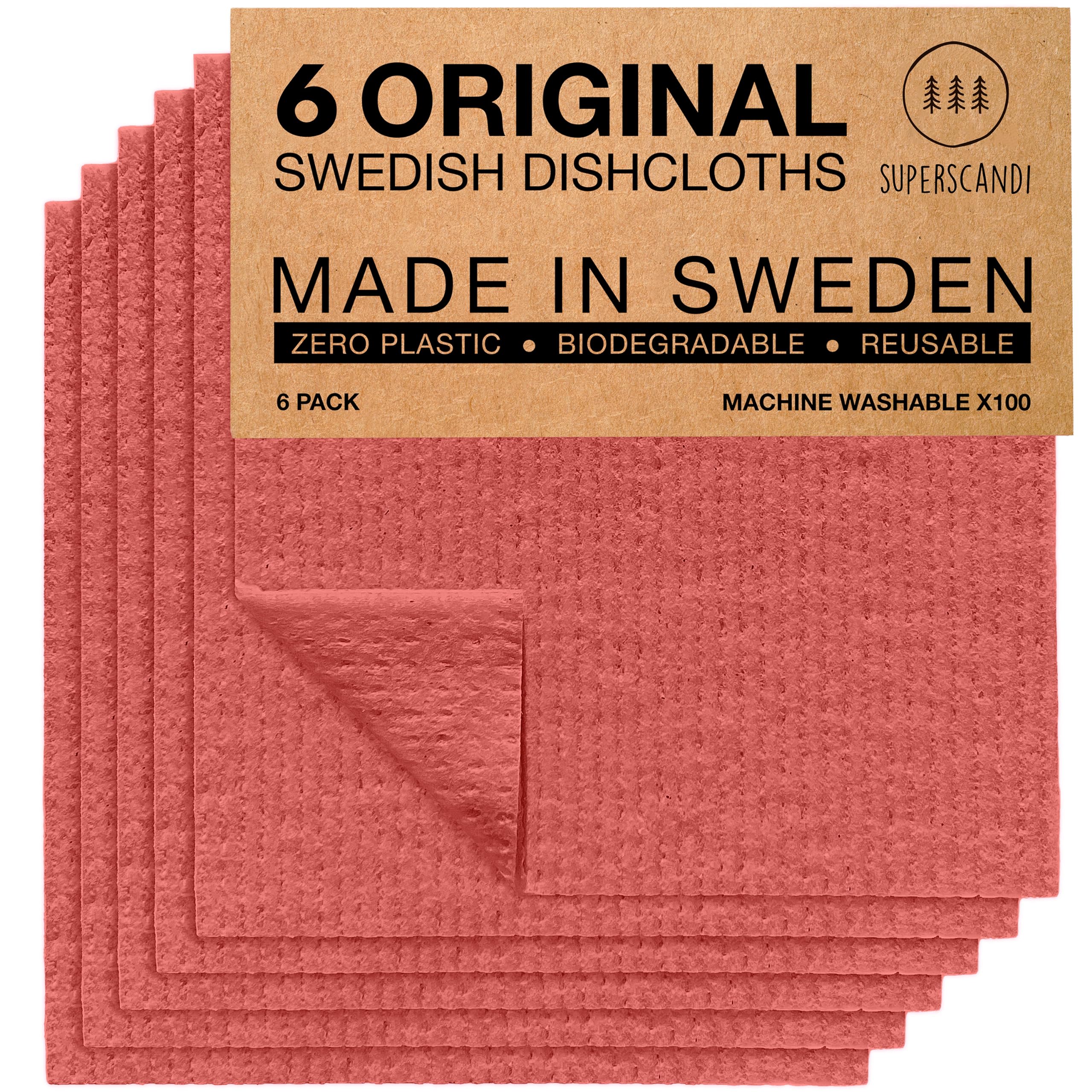 SUPERSCANDI 10 Pack Swedish Dishcloths for Kitchen - 100% Biodegradable & Compostable Reusable Paper Towels Washable, Food-Safe & Without Plastic - Dish Rags Suitable for Any Surface, Grey