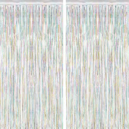 2 Pack Halloween Backdrop, 3.28 FT x 7.05 FT Foil Fringe Curtains, Orange Purple Black Party Streamer Tinsel Backdrop Curtains, Halloween Decorations Door Decor Photo Props Party Supplies