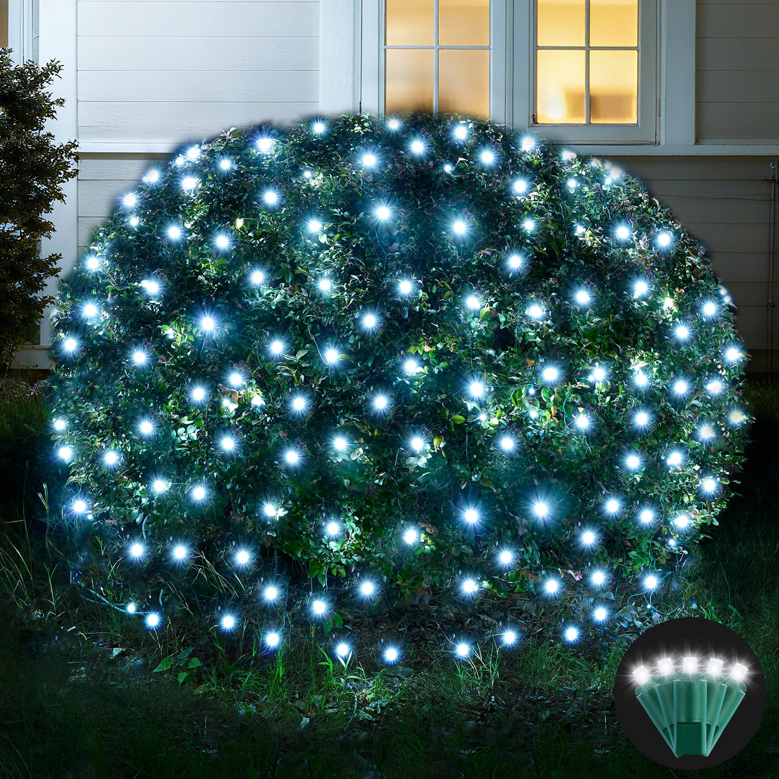 Led Net Lights Christmas Lights Outdoor 200Leds 9ftx6ft Upgraded WarmWhite Christmas Net Lighting, Waterproof UL Listed Outdoor Indoor Large Mesh Net Light for Xmas Trees, Bushes, Shrubs Decorations