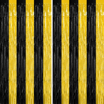 2 Pack Halloween Backdrop, 3.28 FT x 7.05 FT Foil Fringe Curtains, Orange Purple Black Party Streamer Tinsel Backdrop Curtains, Halloween Decorations Door Decor Photo Props Party Supplies