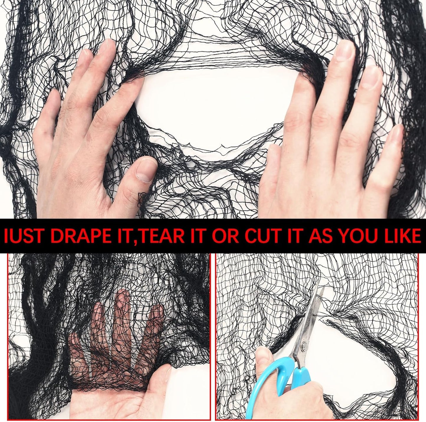 6 Pack Halloween Black Gauze Wall Decor,Outdoor Halloween Fake Spider Web Decorations Webbing,Cobwebs Mesh Spooky Fabric,30X72 in Black Cheesecloth for Haunted House Indoor Creepy Cloth Backdrop