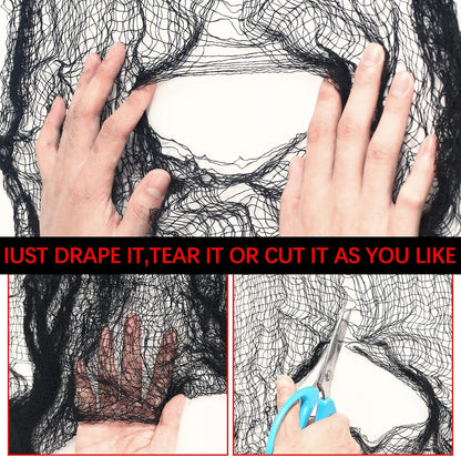 6 Pack Halloween Black Gauze Wall Decor,Outdoor Halloween Fake Spider Web Decorations Webbing,Cobwebs Mesh Spooky Fabric,30X72 in Black Cheesecloth for Haunted House Indoor Creepy Cloth Backdrop