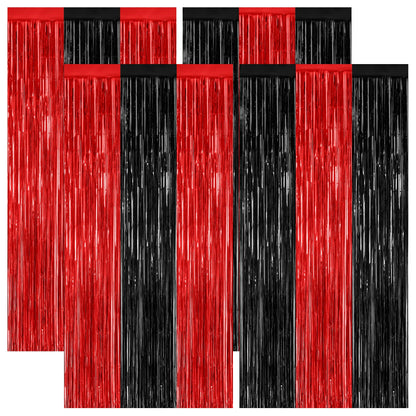 2 Pack Halloween Backdrop, 3.28 FT x 7.05 FT Foil Fringe Curtains, Orange Purple Black Party Streamer Tinsel Backdrop Curtains, Halloween Decorations Door Decor Photo Props Party Supplies