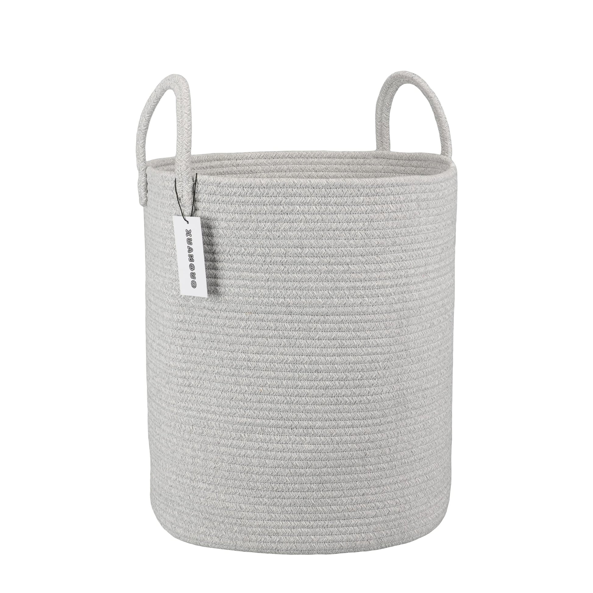 Cotton Rope Laundry Basket Hamper for Girls Kids Baby Nursery Hamper Bin Woven Storage Basket for Living Room Girls room Boho Tall Rope Baskets for Blanket Toys Large light pink