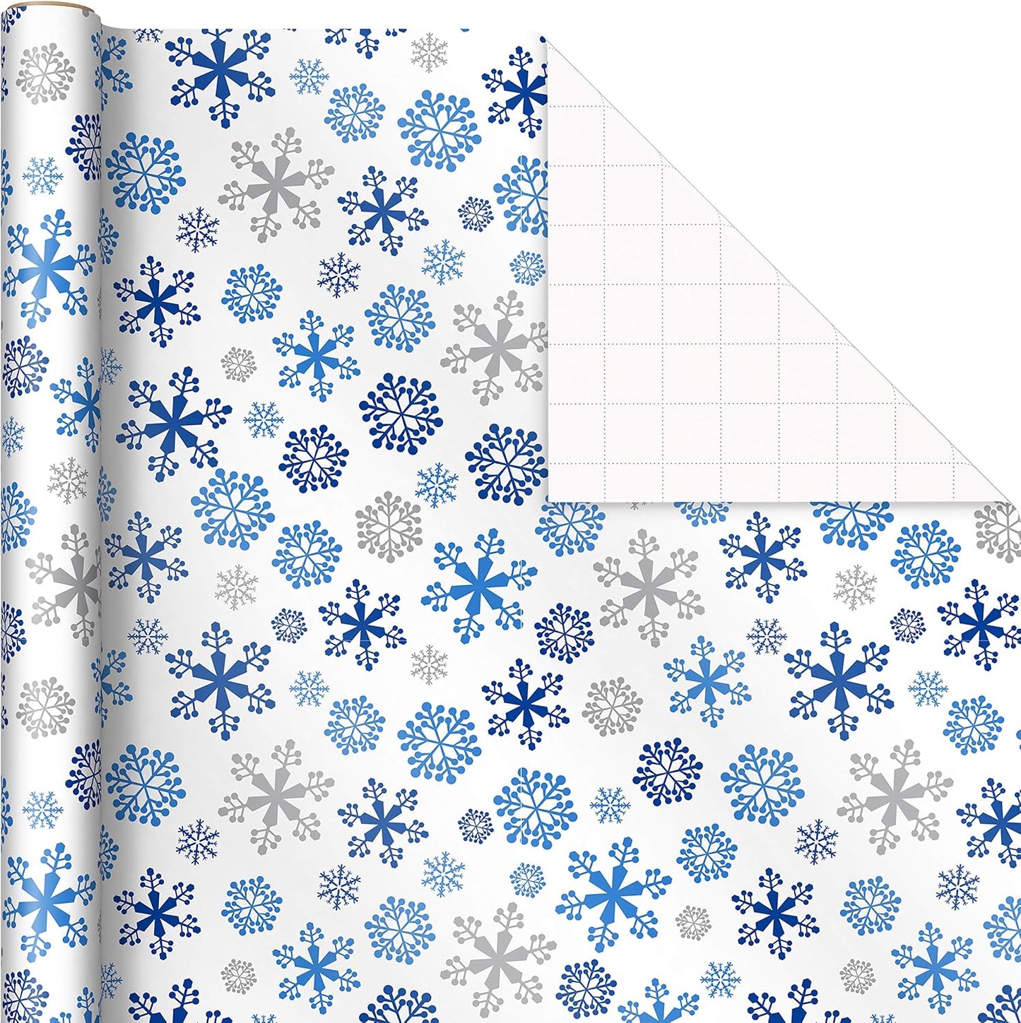 Image Arts Blue Christmas Wrapping Paper with Cut Lines on Reverse (4 Rolls: 120 sq. ft. ttl) Snowmen, Snowflakes, Blue and White Stripes