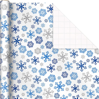 Image Arts Blue Christmas Wrapping Paper with Cut Lines on Reverse (4 Rolls: 120 sq. ft. ttl) Snowmen, Snowflakes, Blue and White Stripes