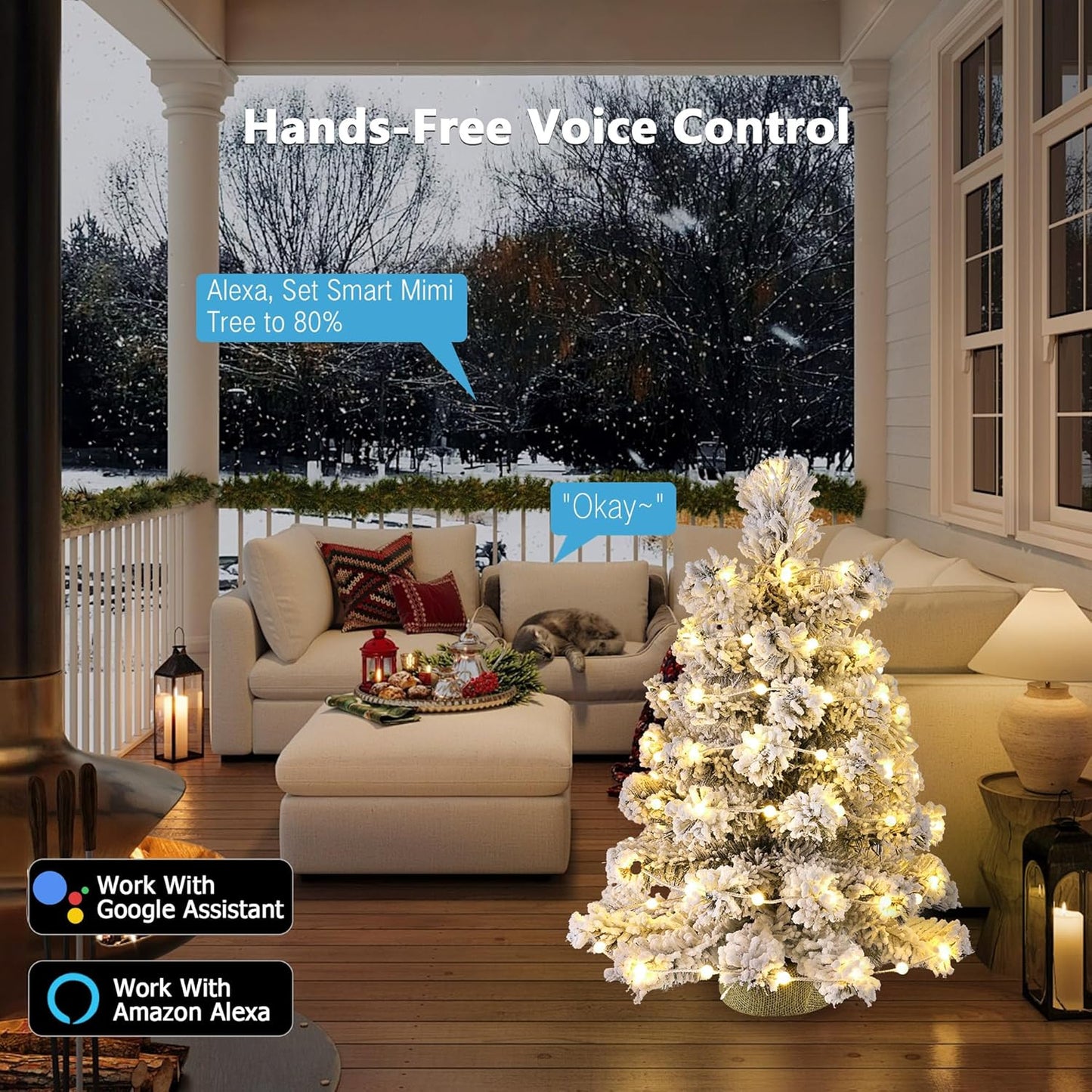 Brizled Snow Flocked Smart Christmas Tree, 2ft Mini Christmas Tree with 100 LED RGB Light, App/Voice Control 159+ Scenes Tabletop Xmas Tree USB C Music Small Tree Work with PD Power for Fireplace Desk